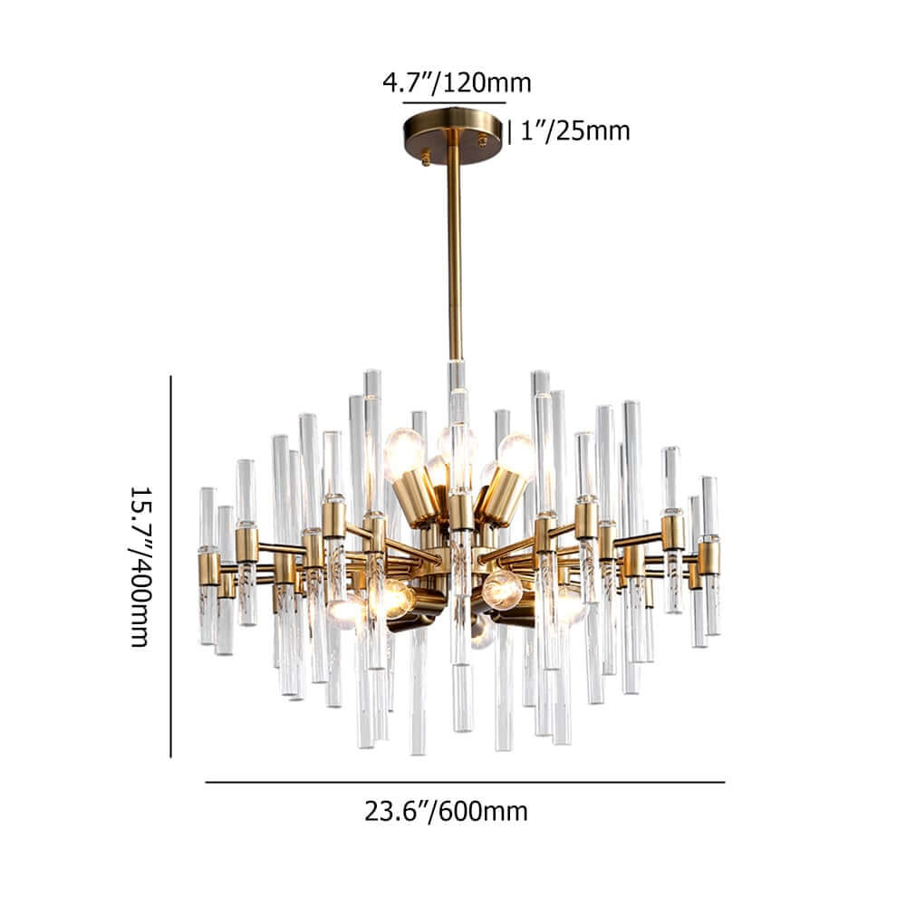 Brass and Glass 14-Light Round Chandelier with Ambient Lighting Dimensions
