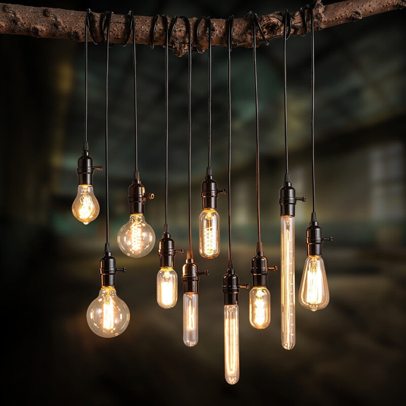 Brass Industrial Pendant Light with Adjustable Black Fabric Cable