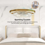 Brass Tiered Crystal Chandelier - Modern Adjustable Height Fixture