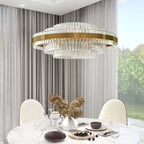 Brass Tiered Crystal Chandelier - Modern Adjustable Height Fixture