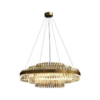 Brass Tiered Crystal Chandelier - Modern Adjustable Height Fixture