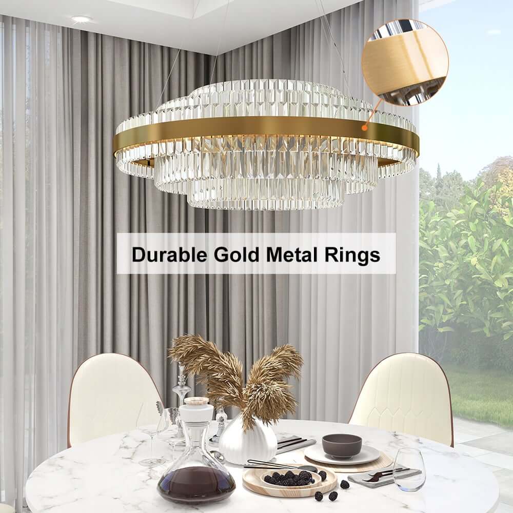 Brass Tiered Crystal Chandelier - Modern Adjustable Height Fixture