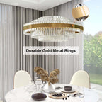 Brass Tiered Crystal Chandelier - Modern Adjustable Height Fixture