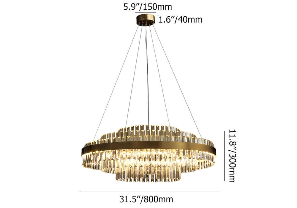 Brass Tiered Crystal Chandelier - Modern Adjustable Height Fixture Dimensions