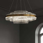 Brass Tiered Crystal Chandelier - Modern Adjustable Height Fixture Main Product Image