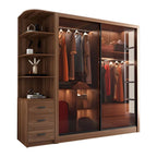 Brown Glass Wardrobe Wall With Display Shelves And Drawers