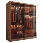 Brown Glass Wardrobe Wall With Display Shelves And Drawers