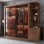 Brown Glass Wardrobe Wall With Display Shelves And Drawers