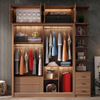 Brown Glass Wardrobe Wall With Display Shelves And Drawers