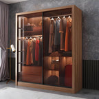 Brown Glass Wardrobe Wall With Display Shelves And Drawers