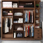 Brown Glass Wardrobe Wall With Display Shelves And Drawers