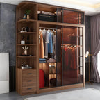 Brown Glass Wardrobe Wall With Display Shelves And Drawers