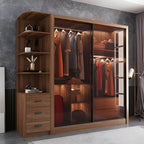 Brown Glass Wardrobe Wall With Display Shelves And Drawers