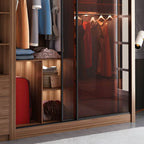 Brown Glass Wardrobe Wall With Display Shelves And Drawers