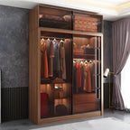 Brown Glass Wardrobe Wall With Display Shelves And Drawers