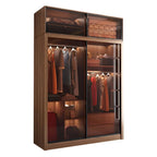 Brown Glass Wardrobe Wall With Display Shelves And Drawers