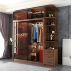 Brown Glass Wardrobe Wall With Display Shelves And Drawers Main Product Image