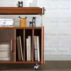Brown Mid-Century Side Table with Wheels and Shelves