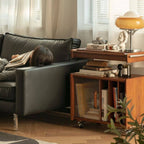 Brown Mid-Century Side Table with Wheels and Shelves