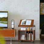 Brown Mid-Century Side Table with Wheels and Shelves