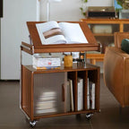 Brown Mid-Century Side Table with Wheels and Shelves