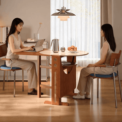 Brown Sintered Stone Round Dining Table With Drop Leaf