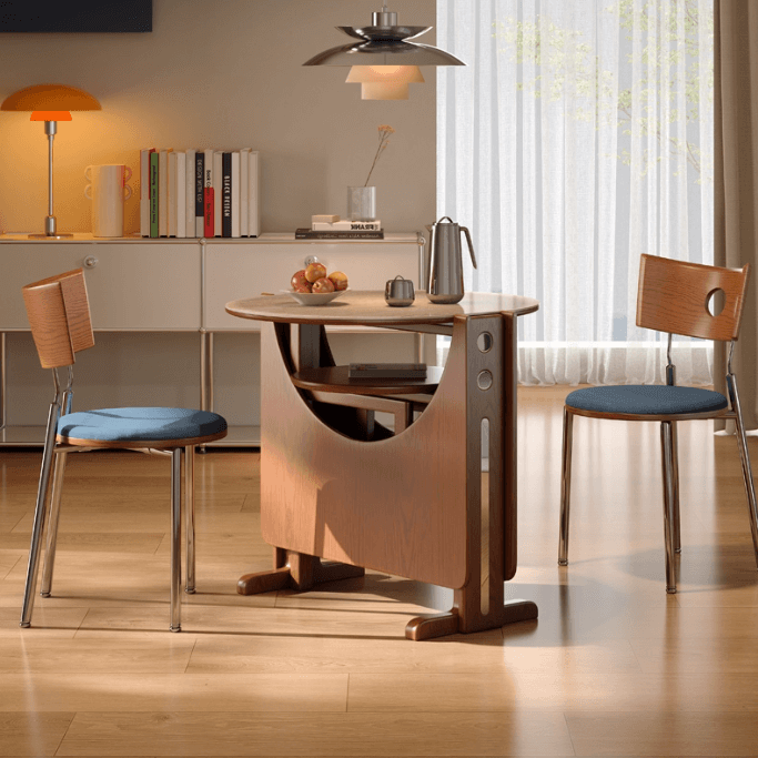 Brown Sintered Stone Round Dining Table With Drop Leaf Secondary image