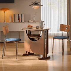 Brown Sintered Stone Round Dining Table With Drop Leaf