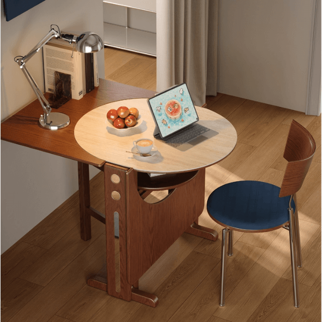 Brown Sintered Stone Round Dining Table With Drop Leaf Image principale du produit