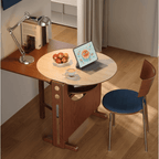 Brown Sintered Stone Round Dining Table With Drop Leaf