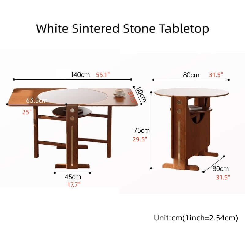 Brown Sintered Stone Round Dining Table With Drop Leaf