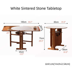 Brown Sintered Stone Round Dining Table With Drop Leaf