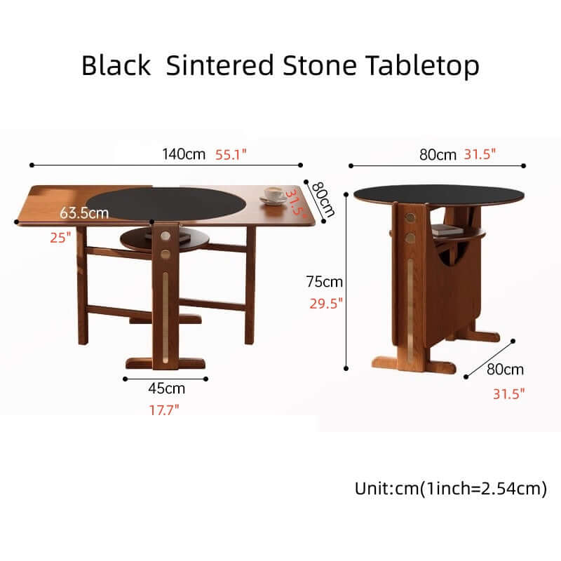 Brown Sintered Stone Round Dining Table With Drop Leaf