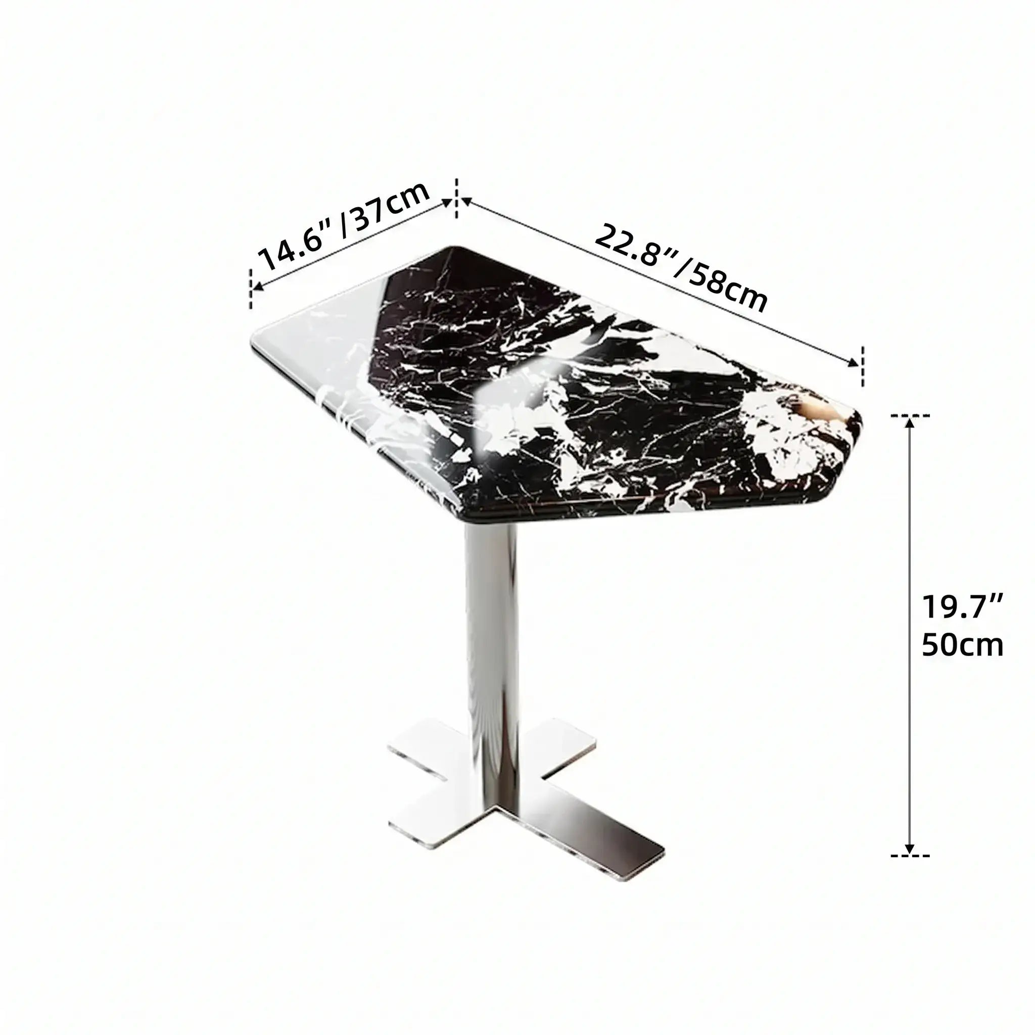 Bulgari Black Marble & Stainless Steel Minimalist Side Table Dimensions