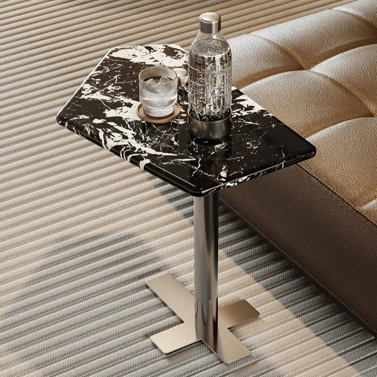 Bulgari Black Marble & Stainless Steel Minimalist Side Table Main Product Image Main image