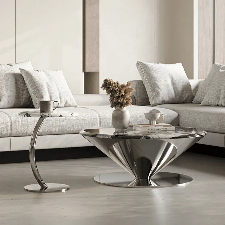 Bulgari Marble & Stainless Steel Sculptural Coffee Table Set