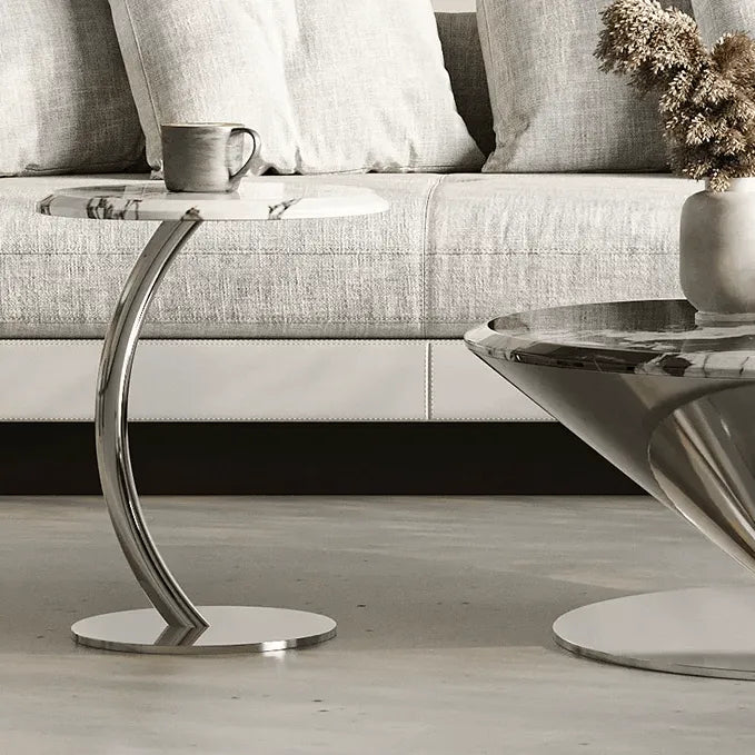 Bulgari Marble & Stainless Steel Sculptural Coffee Table Set