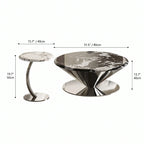 Bulgari Marble & Stainless Steel Sculptural Coffee Table Set