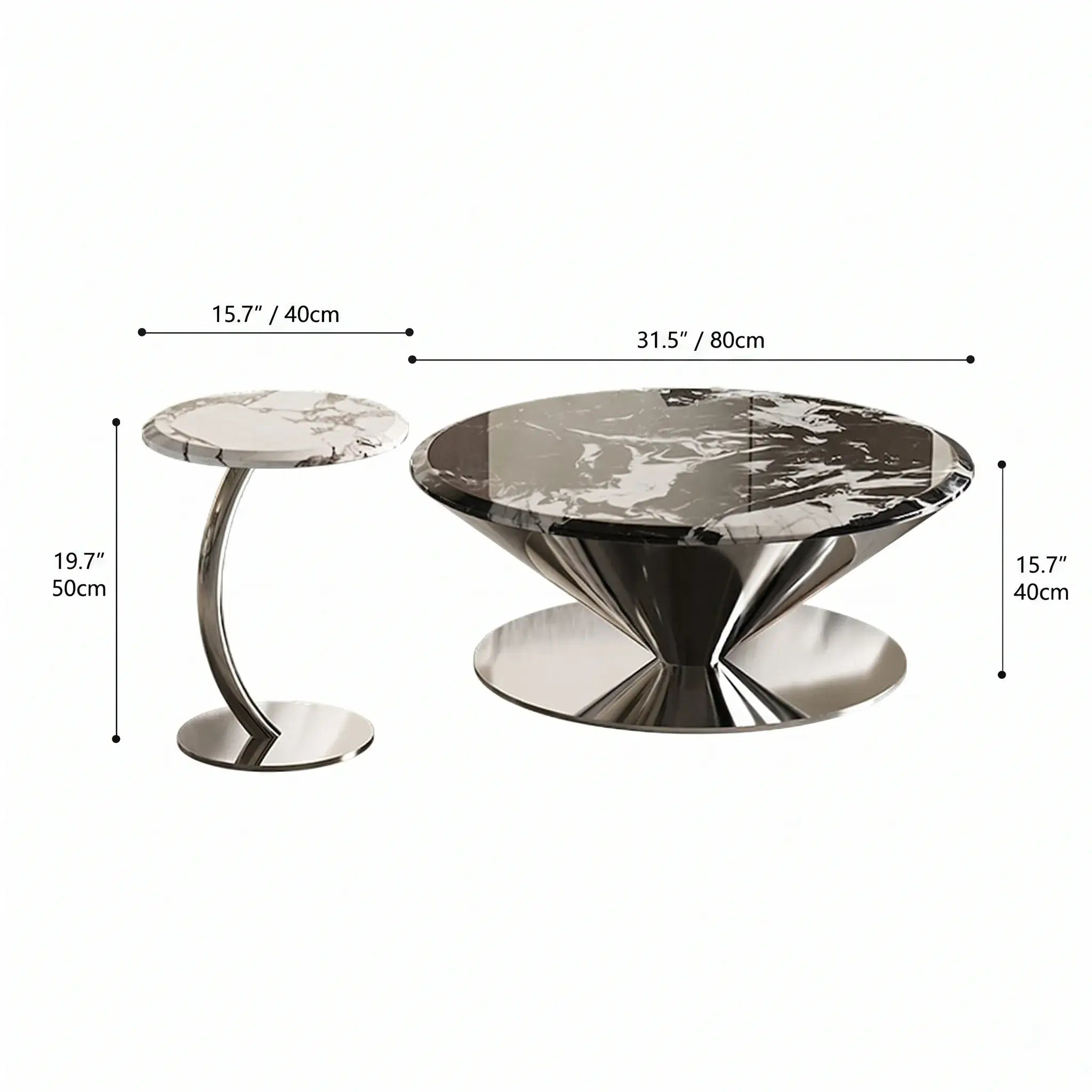 Bulgari Marble & Stainless Steel Sculptural Coffee Table Set