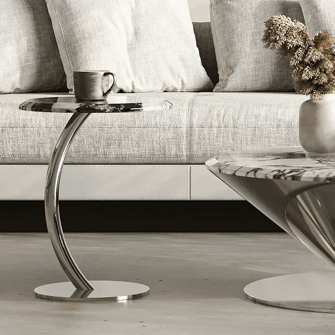 Bulgari Marble & Stainless Steel Sculptural Coffee Table Set