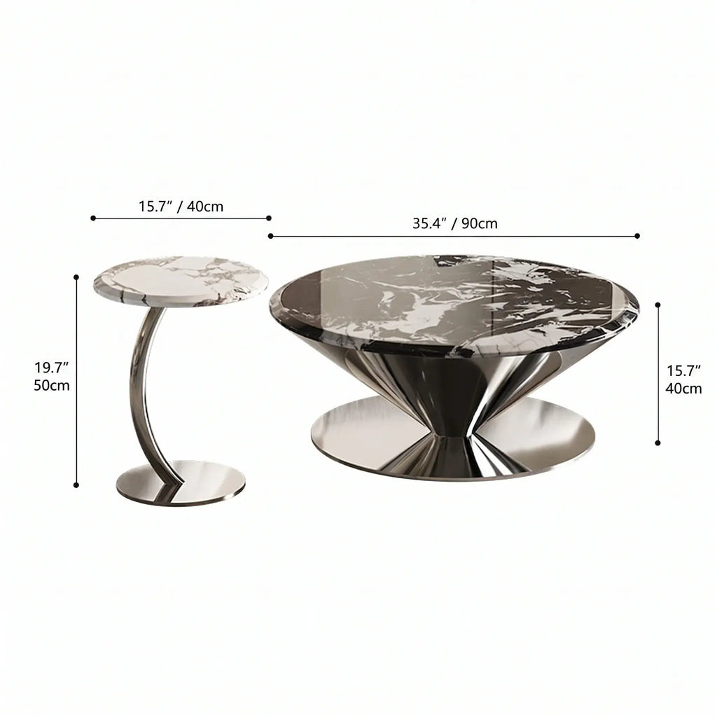 Bulgari Marble & Stainless Steel Sculptural Coffee Table Set