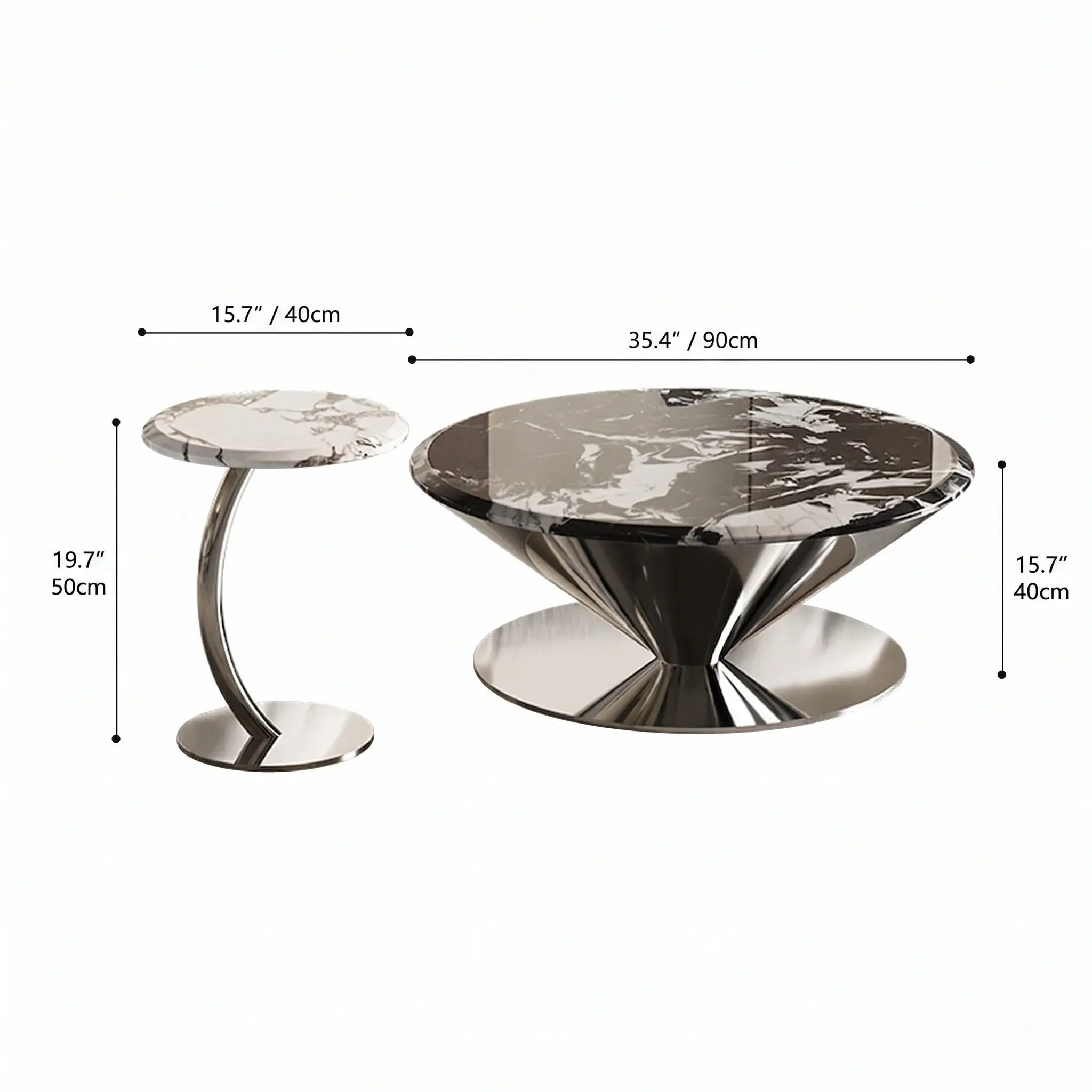 Bulgari Marble & Stainless Steel Sculptural Coffee Table Set