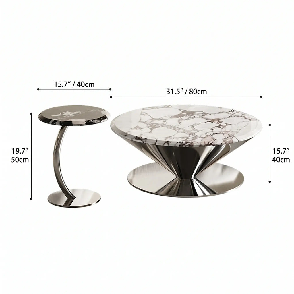 Bulgari Marble & Stainless Steel Sculptural Coffee Table Set Dimensions