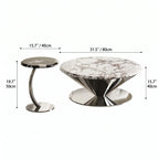 Bulgari Marble & Stainless Steel Sculptural Coffee Table Set Dimensions