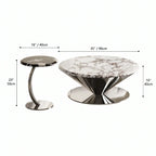 Bulgari Marble & Stainless Steel Sculptural Coffee Table Set Dimensions