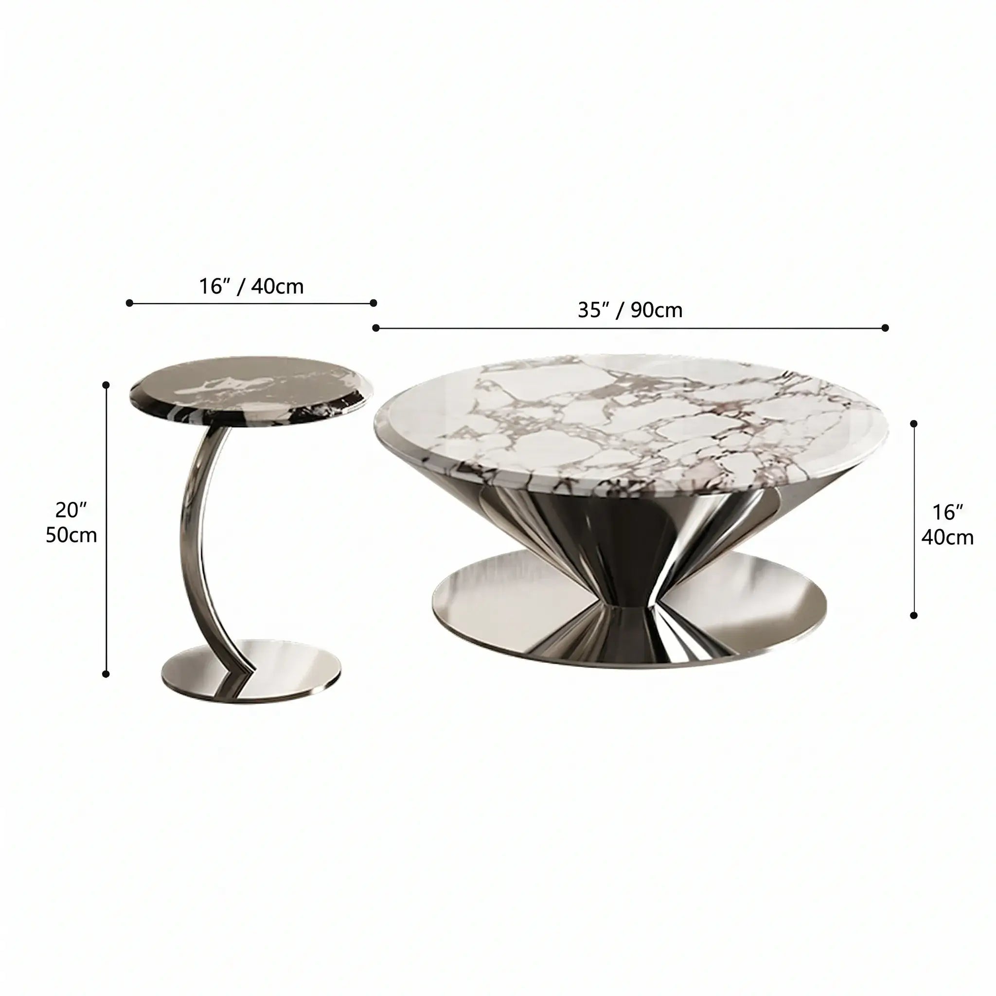 Bulgari Marble & Stainless Steel Sculptural Coffee Table Set Dimensions