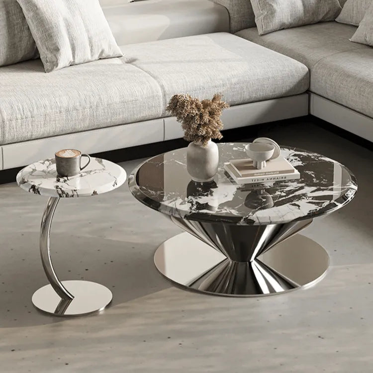 Bulgari Marble & Stainless Steel Sculptural Coffee Table Set Main Product Image Main image