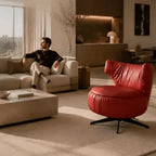 Burgundy Leather Lounge Chair with Sculpted Wing Back and Swivel Base