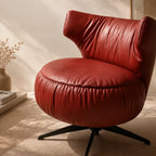 Burgundy Leather Lounge Chair with Sculpted Wing Back and Swivel Base
