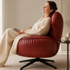 Burgundy Leather Lounge Chair with Sculpted Wing Back and Swivel Base